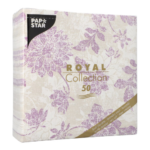 Product foto van 50 Servetten "ROYAL Collection" 1/4 vouw 40 cm x 40 cm paars "Flowers"