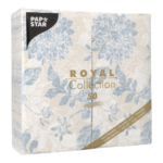 Product foto van 50 Servetten "ROYAL Collection" 1/8 vouw 40 cm x 40 cm arctisch blauw "Flowers"