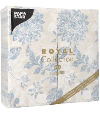Product foto van 50 Servetten "ROYAL Collection" 1/8 vouw 40 cm x 40 cm arctisch blauw "Flowers"