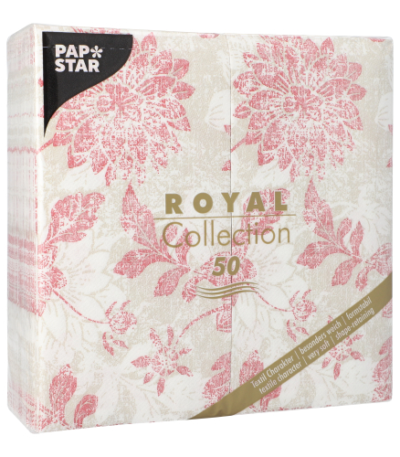 Product foto van 50 Servetten "ROYAL Collection" 1/8 vouw 40 cm x 40 cm bordeaux "Flowers"