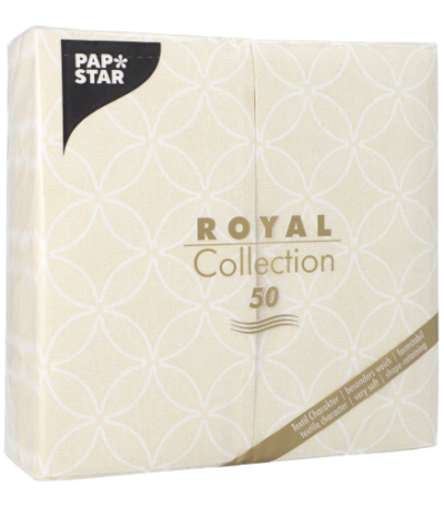 Product foto van 50 Servetten "ROYAL Collection" 1/8 vouw 40 cm x 40 cm champagne "Circle Flowers"