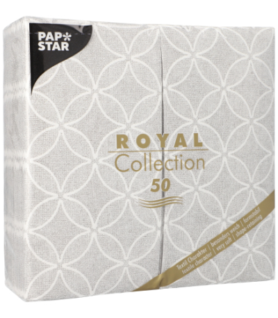 Product foto van 50 Servetten "ROYAL Collection" 1/8 vouw 40 cm x 40 cm grijs "Circle Flowers"