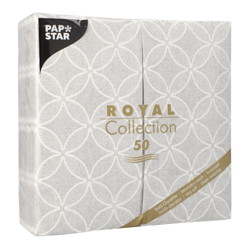 Product foto van 50 Servetten "ROYAL Collection" 1/8 vouw 40 cm x 40 cm grijs "Circle Flowers"