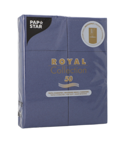 Product foto van 50 Servetten "ROYAL Collection" 40 cm x 30 cm donkerblauw met bestekvouw