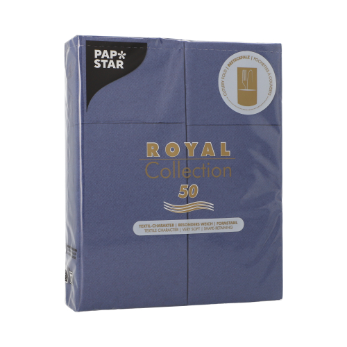 Product foto van 50 Servetten "ROYAL Collection" 40 cm x 30 cm donkerblauw met bestekvouw