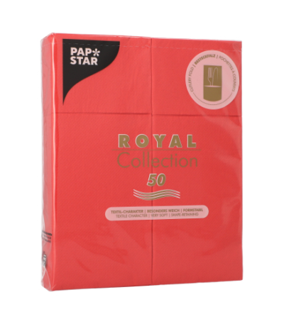 Product foto van 50 Servetten "ROYAL Collection" 40 cm x 30 cm rood met bestekvouw