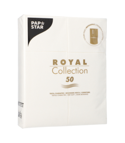 Product foto van 50 Servetten "ROYAL Collection" 40 cm x 30 cm wit met bestekvouw