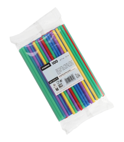 Product foto van 100 Herbruikbare shake-rietjes PP Ø 7 mm · 22 cm assorti kleuren