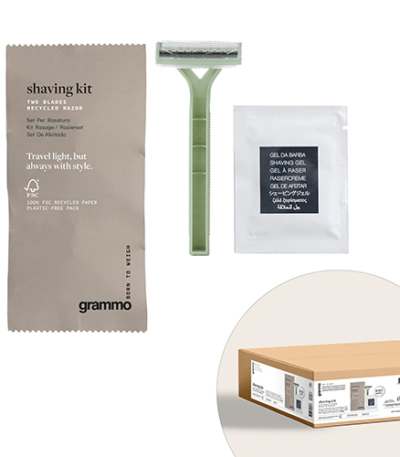 Product foto van 100 Scheersets inkl. Rasiergel "grammo" 15 cm x 7