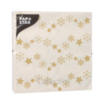 Product foto van 20 Servetten 3-laags 1/4 vouw 33 cm x 33 cm "Golden Snowflakes"