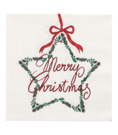 Product foto van 20 Servetten 3-laags 1/4 vouw 33 cm x 33 cm "Merry Christmas"