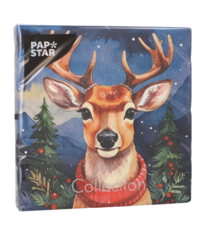 Product foto van 20 Servetten 3-laags 1/4 vouw 33 cm x 33 cm "Reindeer"