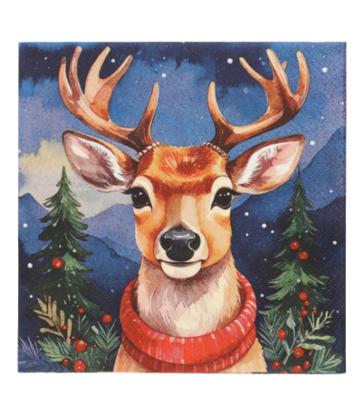 Product foto van 20 Servetten 3-laags 1/4 vouw 33 cm x 33 cm "Reindeer"
