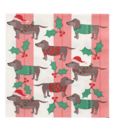 Product foto van 20 Servetten 3-laags 1/4 vouw 33 cm x 33 cm "X-Mas Dogs"