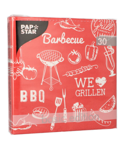 Product foto van 30 Servetten 3-laags 1/4 vouw 33 cm x 33 cm "BBQ Love"