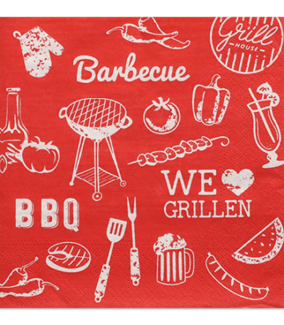 Product foto van 30 Servetten 3-laags 1/4 vouw 33 cm x 33 cm "BBQ Love"