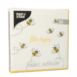 Product foto van 30 Servetten 3-laags 1/4 vouw 33 cm x 33 cm "Bee Happy"