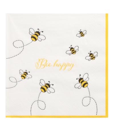 Product foto van 30 Servetten 3-laags 1/4 vouw 33 cm x 33 cm "Bee Happy"