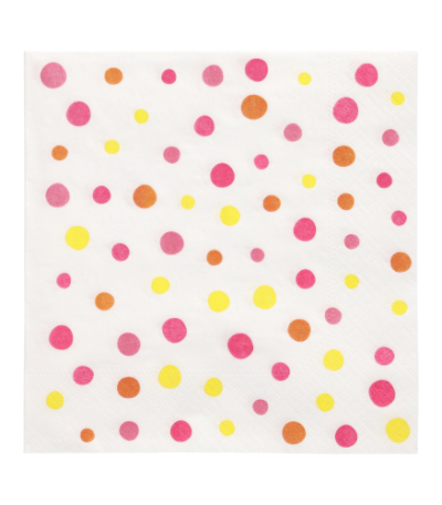 Product foto van 30 Servetten 3-laags 1/4 vouw 33 cm x 33 cm roze "Colourful Dots"