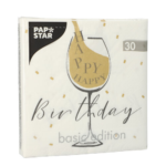 Product foto van 30 Servetten 3-laags 1/4 vouw 33 cm x 33 cm wit "Happy Birthday"