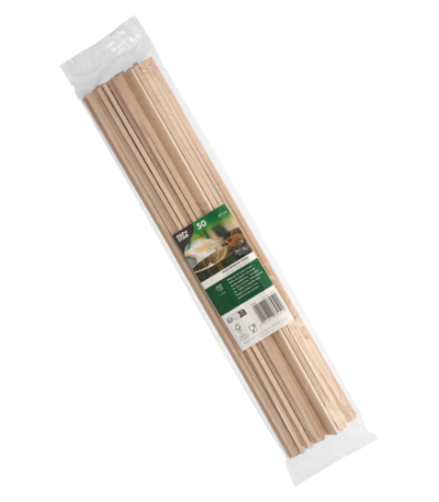 Product foto van 50 Stokjes voor suikerspin Hout "pure" hoekig 40 cm x 4 mm x 4 mm