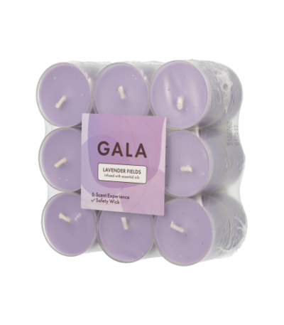 Product foto van 18 "GALA" Geurkaars Ø 38 mm · 24 mm violet - Lavender Fields in behuizing van polycarbonaat