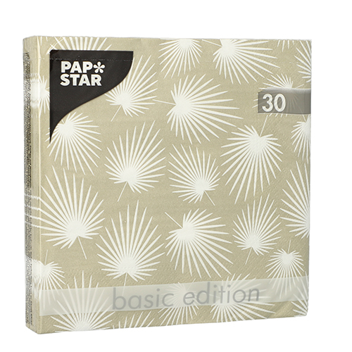 Product foto van 30 Servetten 3-laags 1/4 vouw 33 cm x 33 cm "White Leaves"
