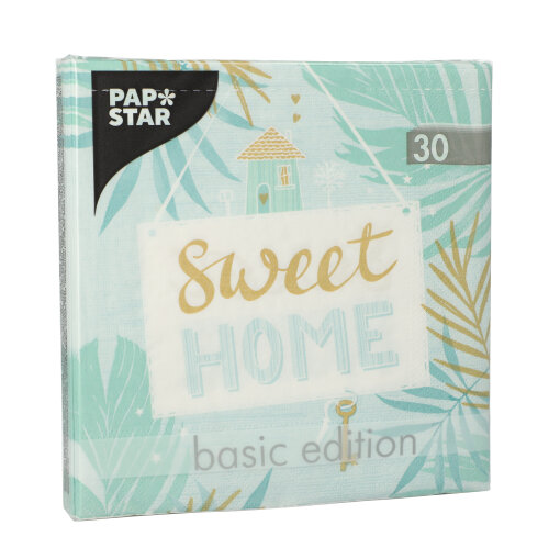 Product foto van 30 Servetten 3-laags 1/4 vouw 33 cm x 33 cm munt "Sweet Home"