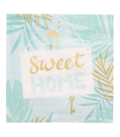 Product foto van 30 Servetten 3-laags 1/4 vouw 33 cm x 33 cm munt "Sweet Home"