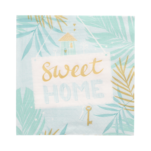 Product foto van 30 Servetten 3-laags 1/4 vouw 33 cm x 33 cm munt "Sweet Home"