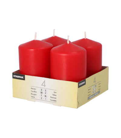 Product foto van 4 Stompkaarsen Ø 50 mm · 80 mm rood