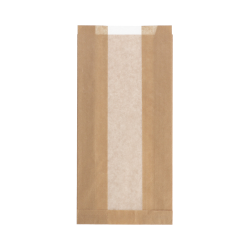 Product foto van 1000 Bakkerszakken met zijvouw met pergamijnvenster "pure" 33 cm x 16 cm x 7