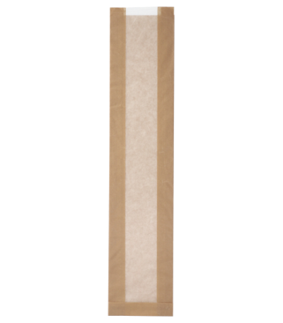 Product foto van 1000 Bakkerszakken met zijvouw met pergamijnvenster "pure" 57 cm x 12 cm x 5 cm bruin "Baguette"