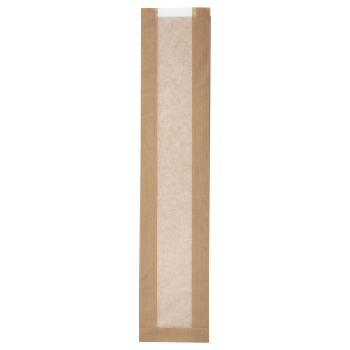 Product foto van 1000 Bakkerszakken met zijvouw met pergamijnvenster "pure" 57 cm x 12 cm x 5 cm bruin "Baguette"