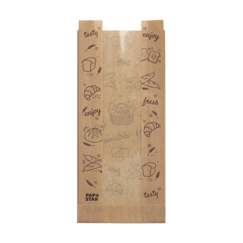 Product foto van 1000 Bakkerszakken met zijvouw met venster van PP 28 cm x 12 cm x 5 cm bruin "Bakery Style"