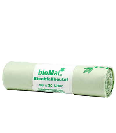 Product foto van 26 "bioMat" Compost zakken op zetmeelbasis 20 l 56 cm x 44 cm met handgreep